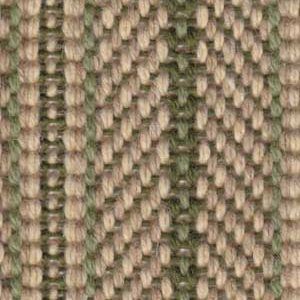 Close-up of woven fabric with a beige and olive-green herringbone pattern.