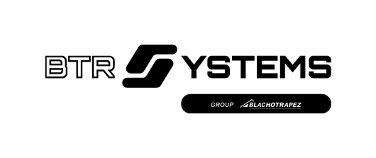 A black and white logo for btr systems on a white background.