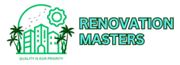 The logo for the renovation masters shows a city and palm trees.