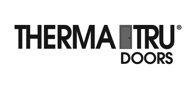 The logo for therma tru doors is black and white.