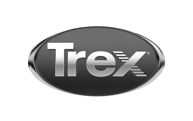 A black and silver logo for trex on a white background