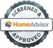 A screened and home advisor approved seal on a white background.