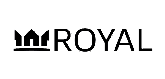 The royal logo is black and white and has a crown on it.