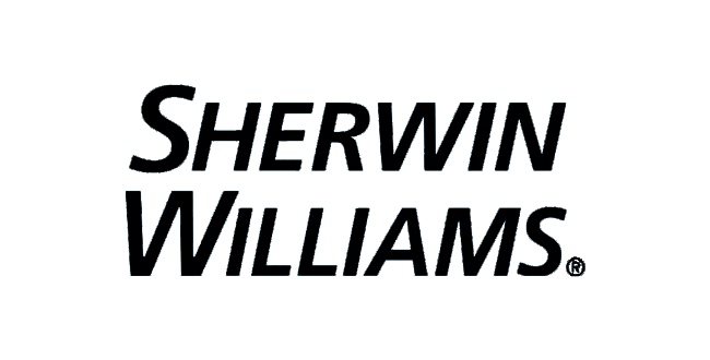 A black and white logo for sherwin williams on a white background.
