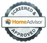 HomeAdvisor "Screened & Approved" seal with logo and text.