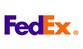 The fedex logo is purple and orange on a white background.