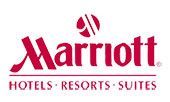 The marriott logo is red and white and says hotels resorts suites.