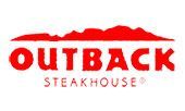 The outback steakhouse logo is red and white with a mountain in the background.