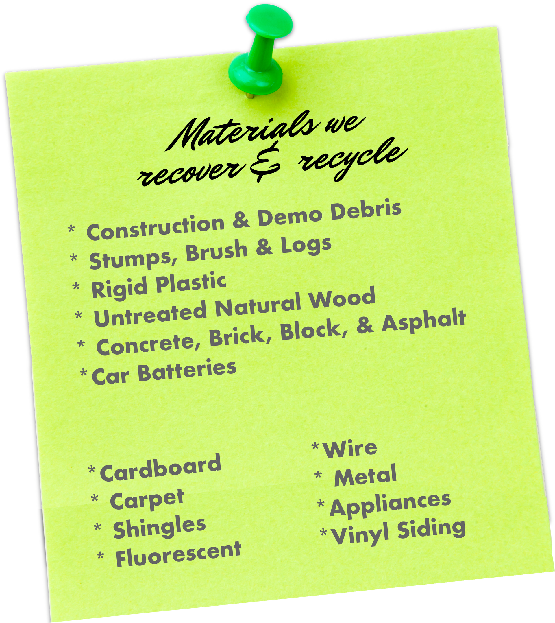 list of materials we recover and recycle