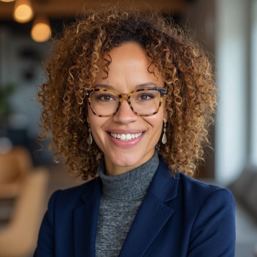 A woman wearing earrings is smiling for the camera