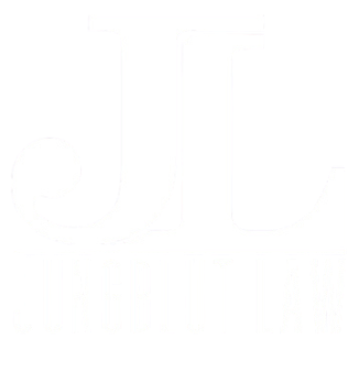 A blue logo for jungblut law on a white background