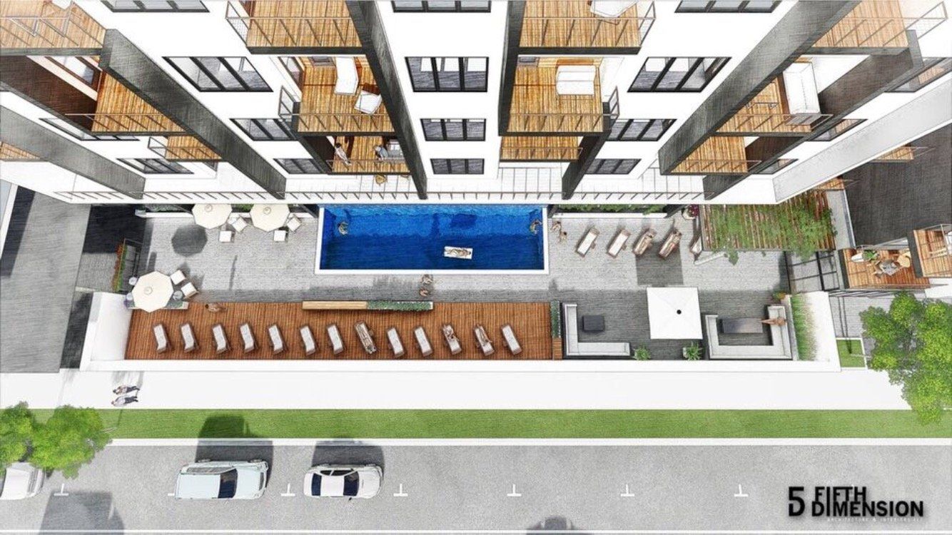 a rendering of the exterior including the pool area