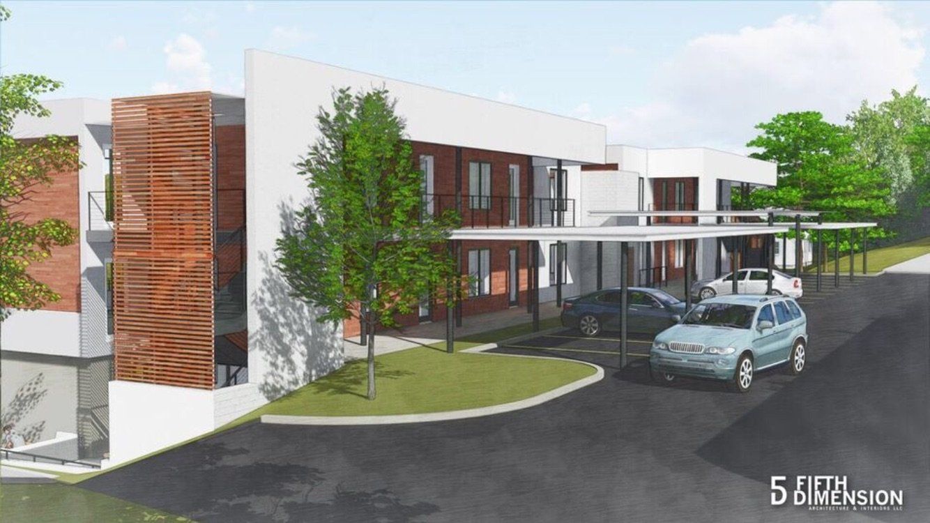 A rendering of the exterior at night