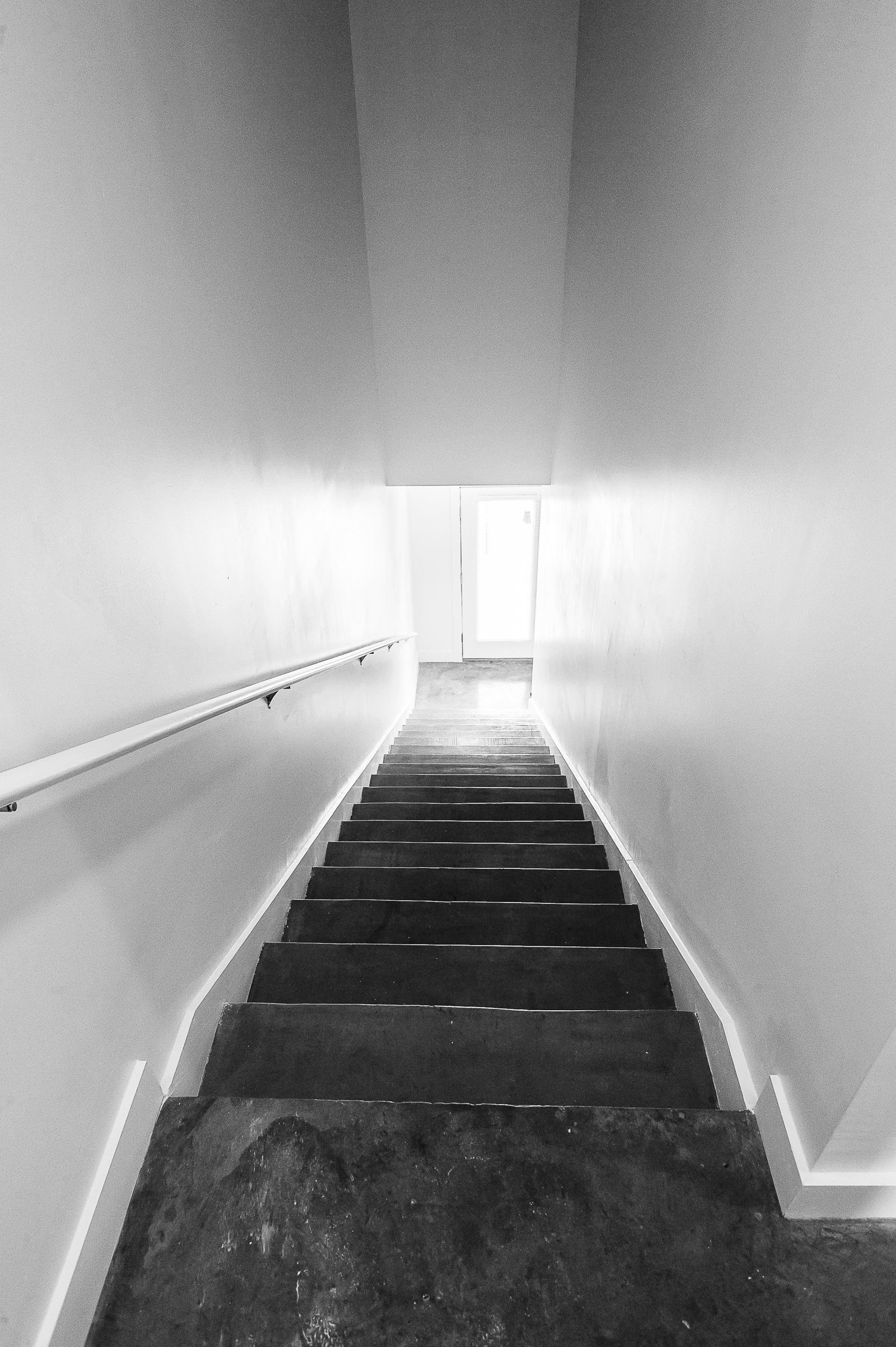 At the top of a staircase