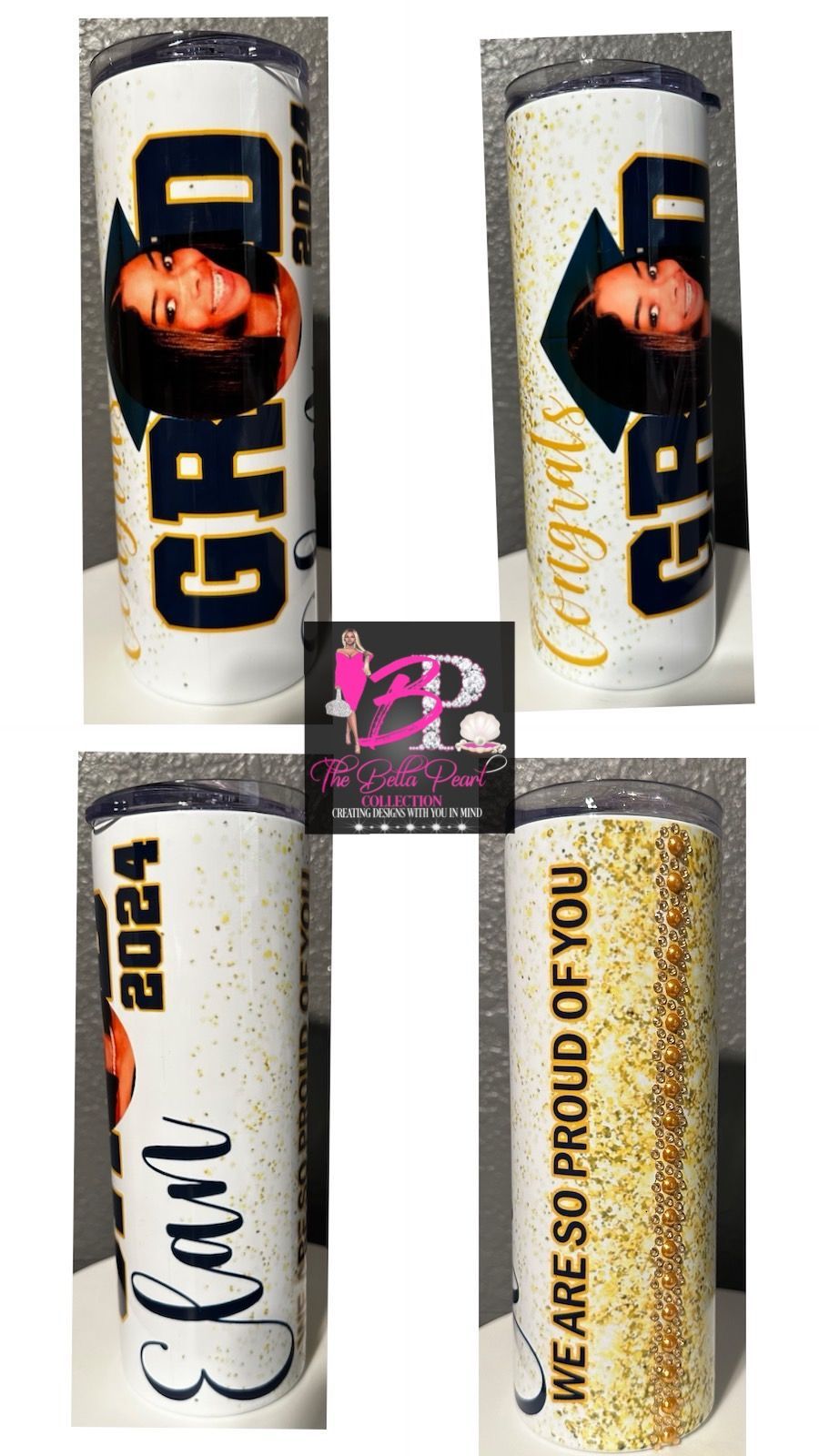 A stainless steel tumbler with a picture of a woman on it.