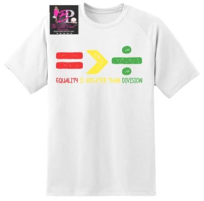 A black t-shirt that says equality is greater than division