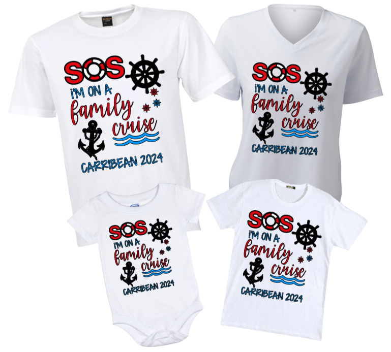 A group of toddler black shirts that say `` i 'm on a family cruise ''.