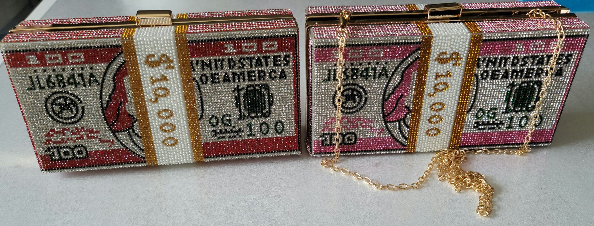 A purse that looks like a stack of money