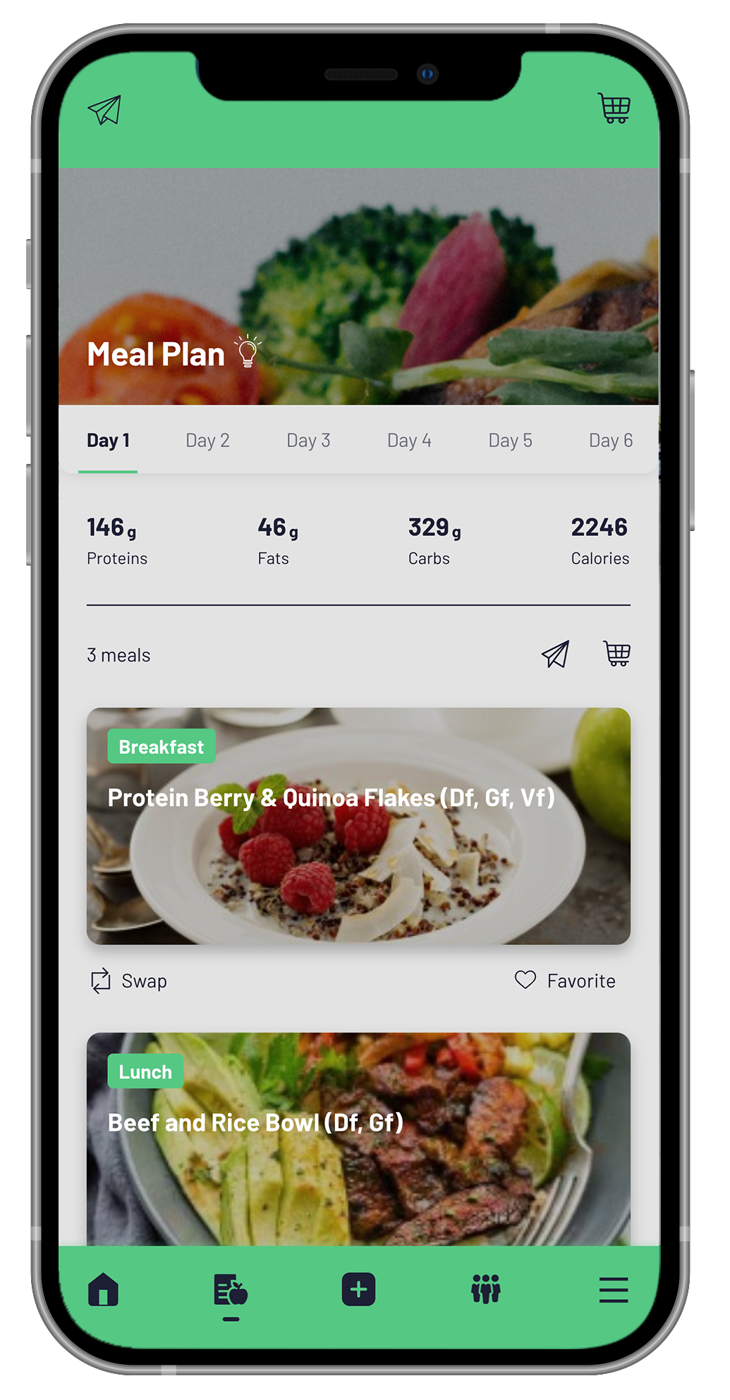 Stronger You App meal plan screen