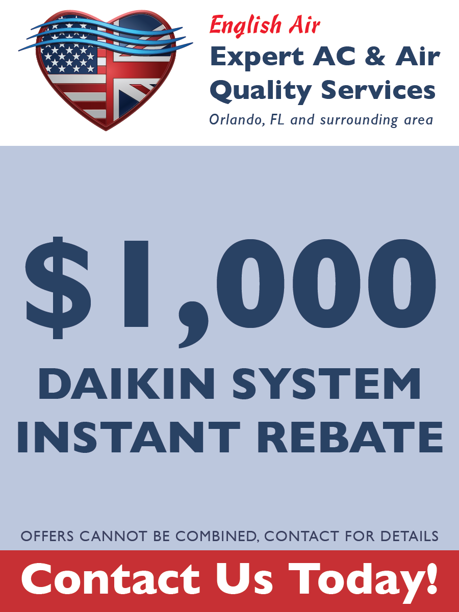 English Air ad: $1,000 Daikin system instant rebate and “Contact Us Today!”
