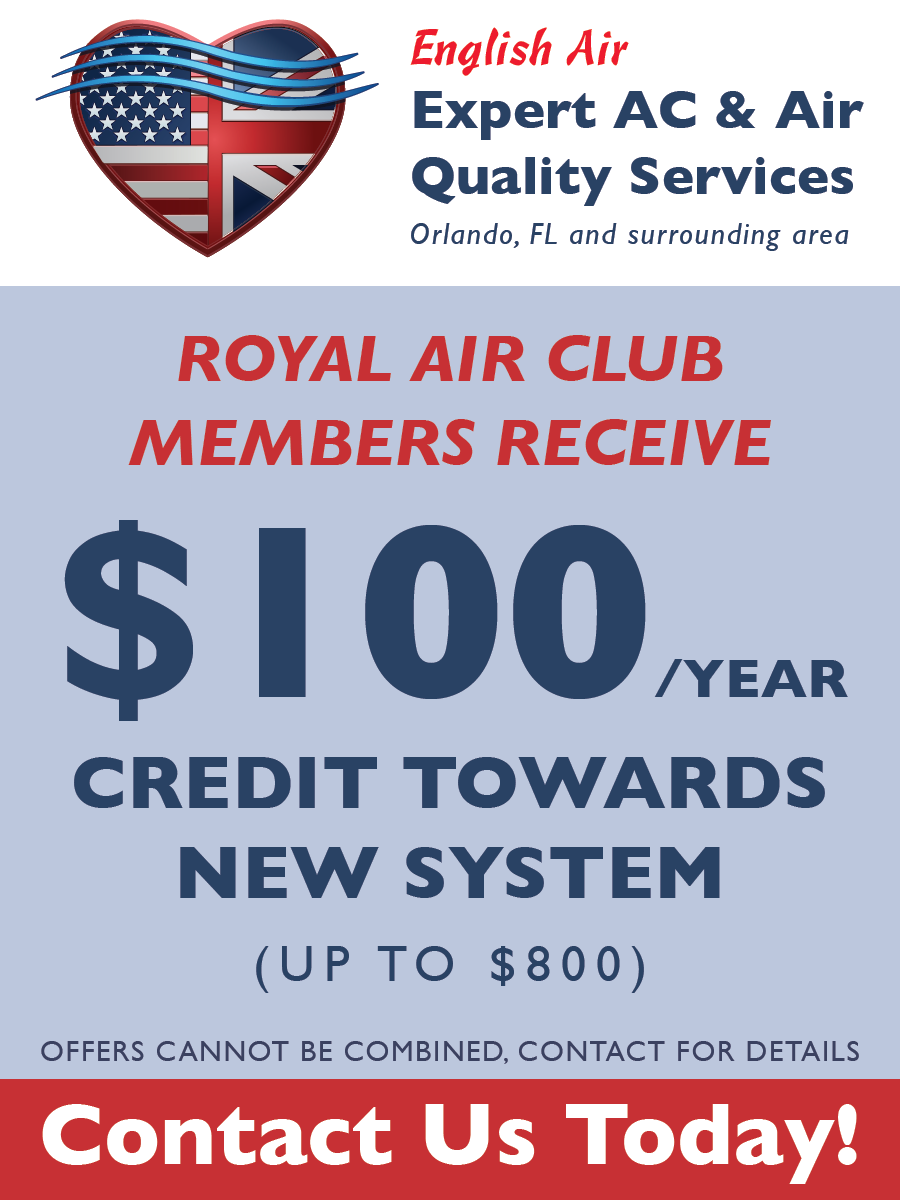 English Air ad offering Royal Air Club members $100/year credit toward a new system, up to $800.