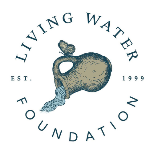 Living Water Foundation logo with pitcher pouring water, EST. 1999 in circular text