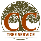 Logo for CC Tree Service: Brown "CC" letters in front of a tree silhouette within a circle; "TREE SERVICE" text below.