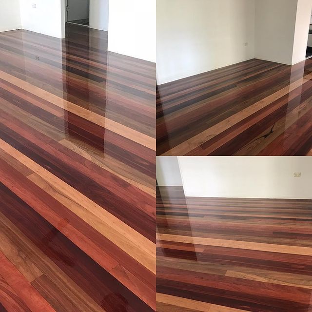 A Collage Of Four Pictures Of A Wooden Floor — AJ's Cleaning & Floor Sanding In Woree, QLD