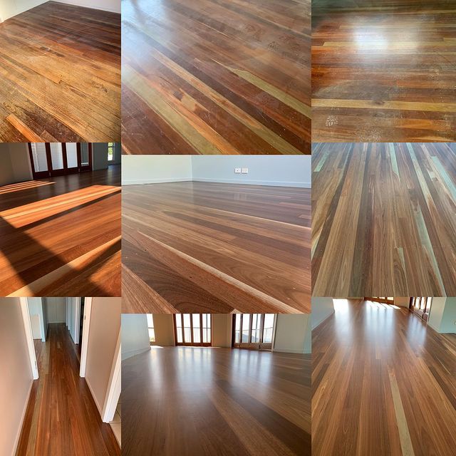 A Collage Of Photos Showing Different Types Of Wood Floors — AJ's Cleaning & Floor Sanding In Woree, QLD