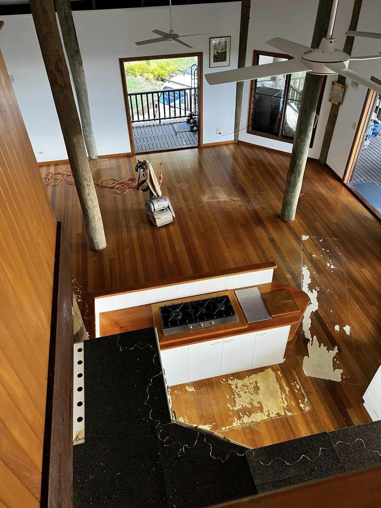 An Aerial View Of A Kitchen With A Stove And A Ceiling Fan — AJ's Cleaning & Floor Sanding In Woree, QLD