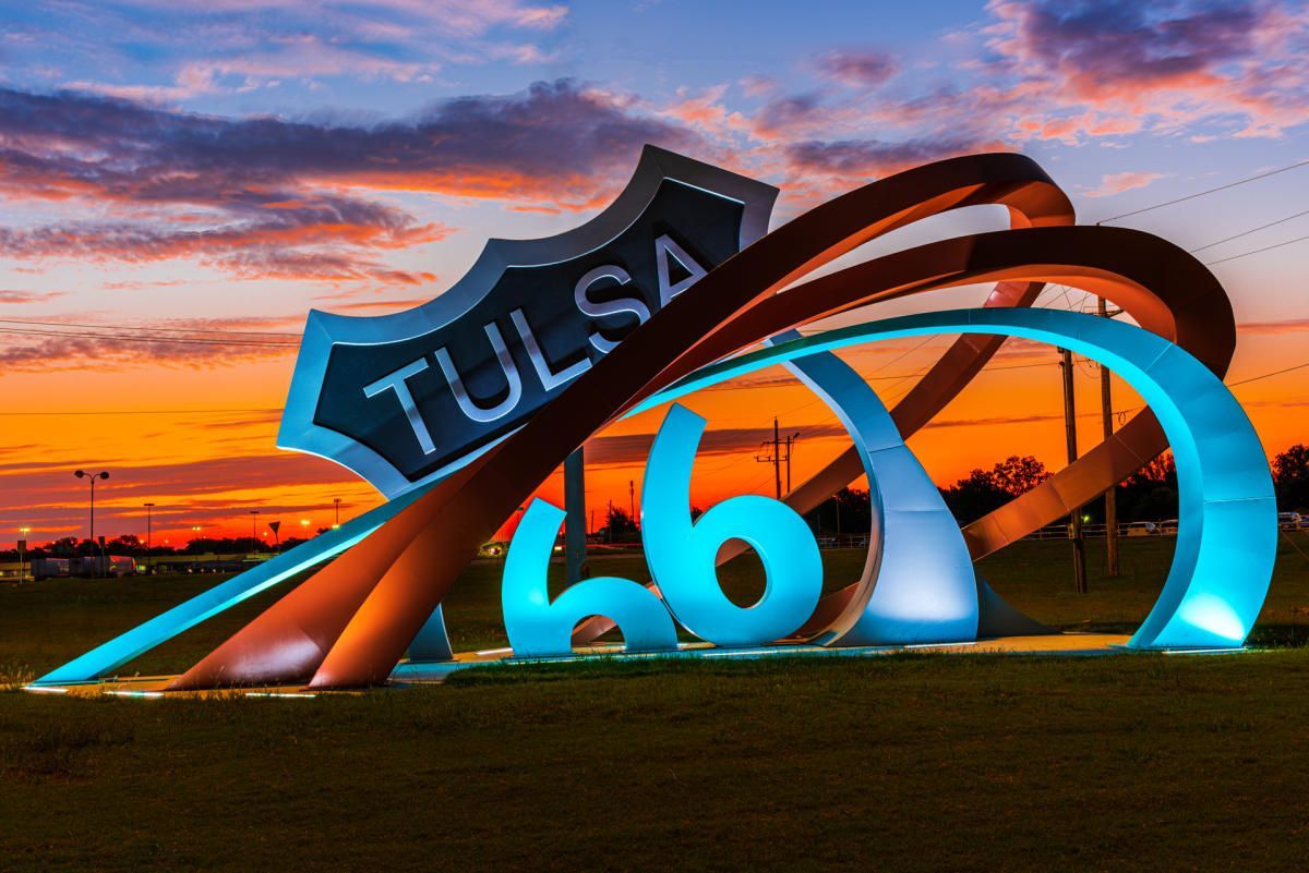 A large sign that says tulsa on it