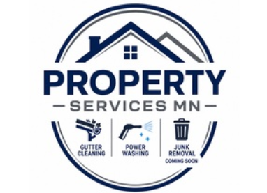 Property Services MN logo with house icon and icons for gutter cleaning, power washing, and junk removal