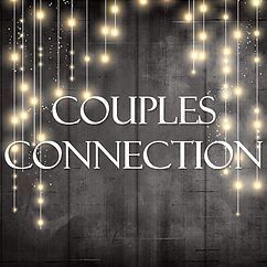 “Couples Connection” text over dark textured background with hanging golden lights