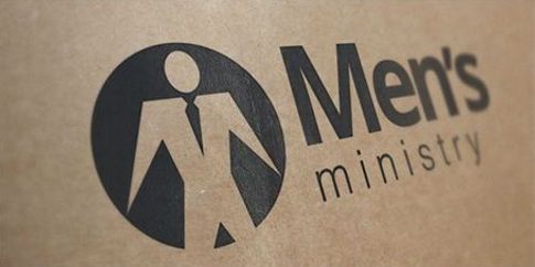 Men’s ministry logo in black on a tan background with a stylized tie figure