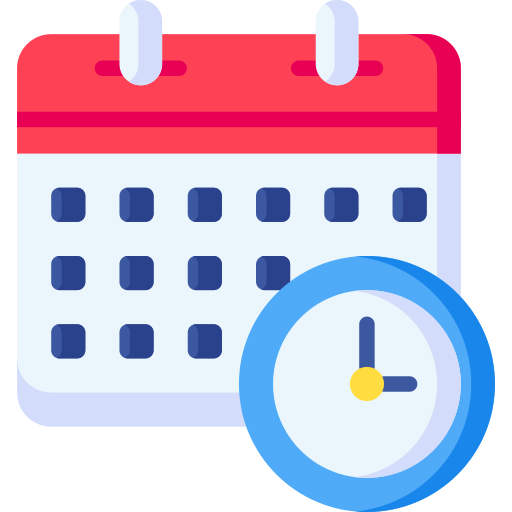 An icon of a calendar with a clock next to it.