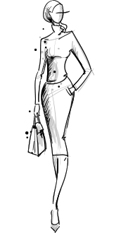 disegno modello abito donna con borsetta