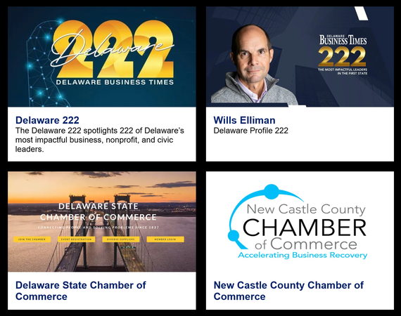A collage of four advertisements for new castle county chamber of commerce