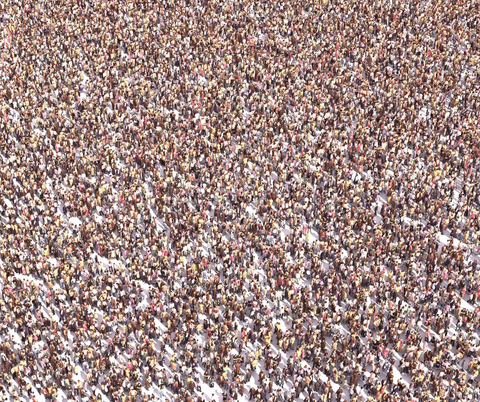 areal view of population - tons of people in a space
