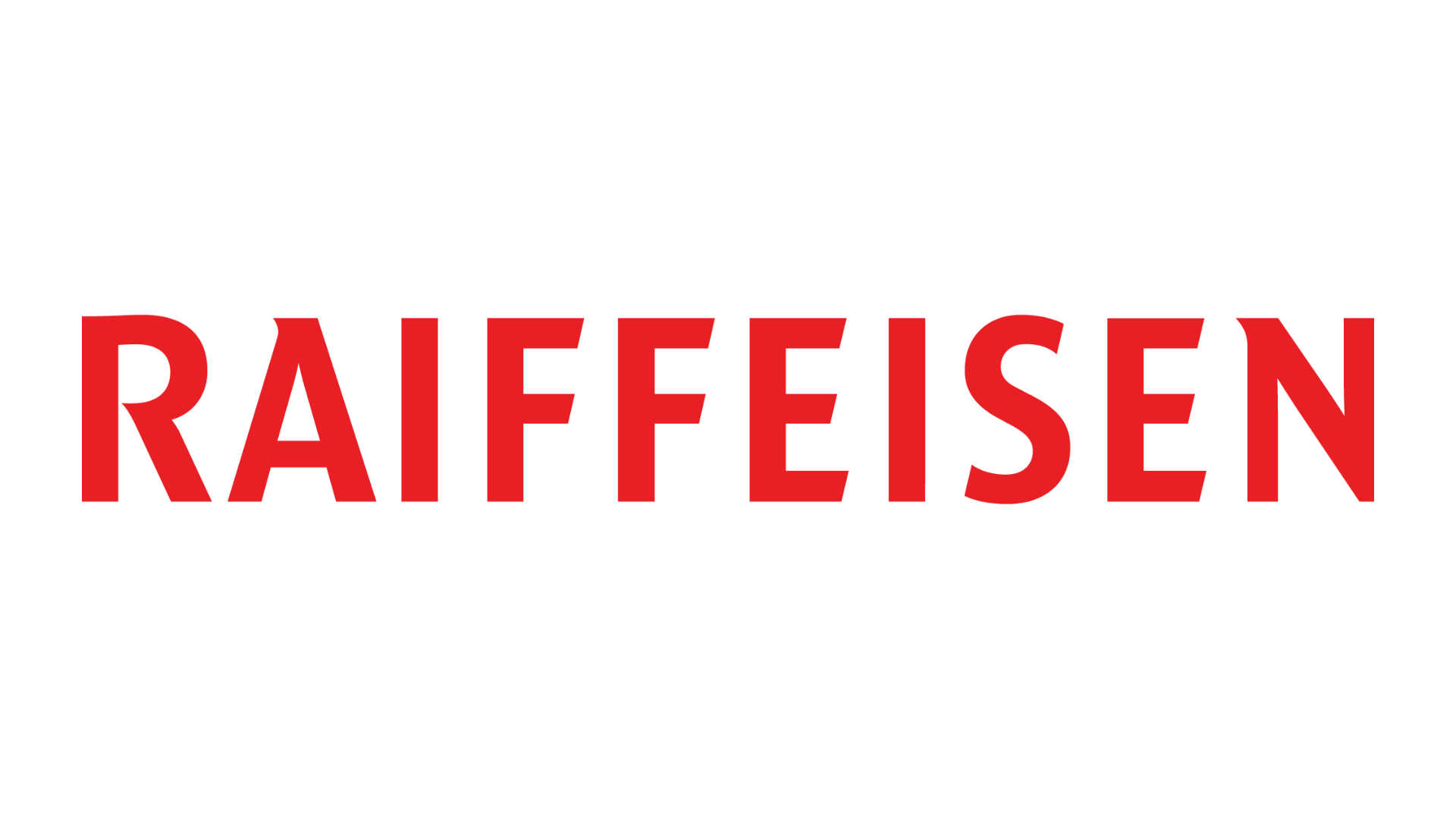 Das Logo von Raiffeisen ist rot und weiß auf weißem Hintergrund.