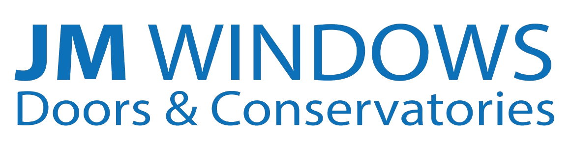 The logo for jm windows doors and conservatories