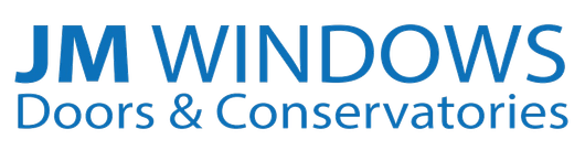 The logo for jm windows doors and conservatories