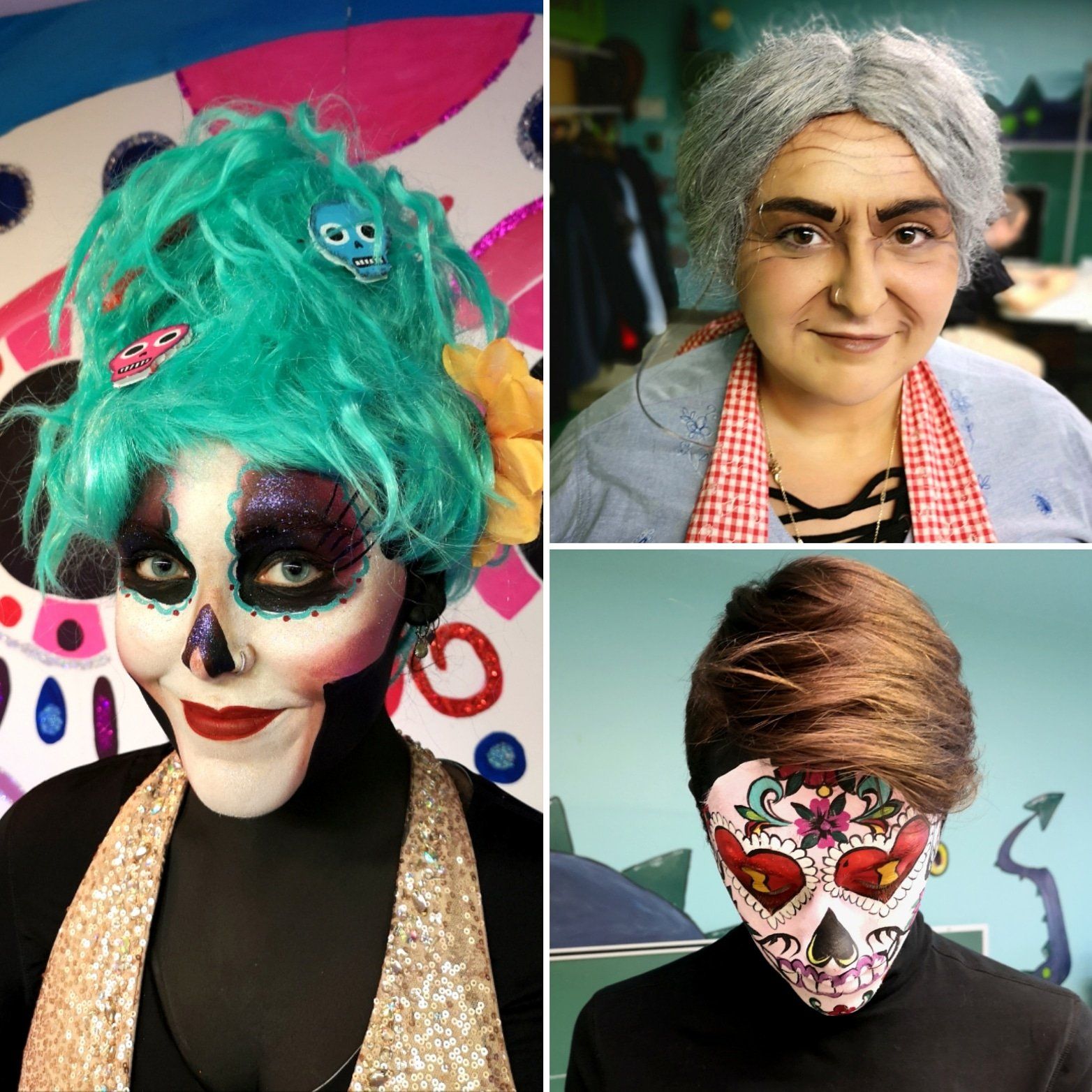 Stage makeup, face paint for the performers. Halloween parade  