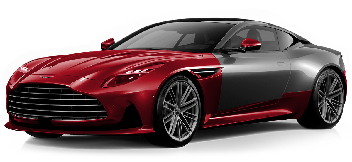 A red and gray sports car on a white background.