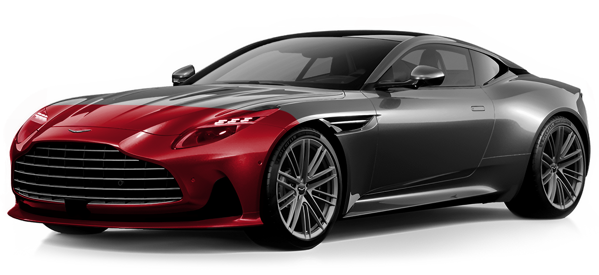 A red and gray sports car on a white background.