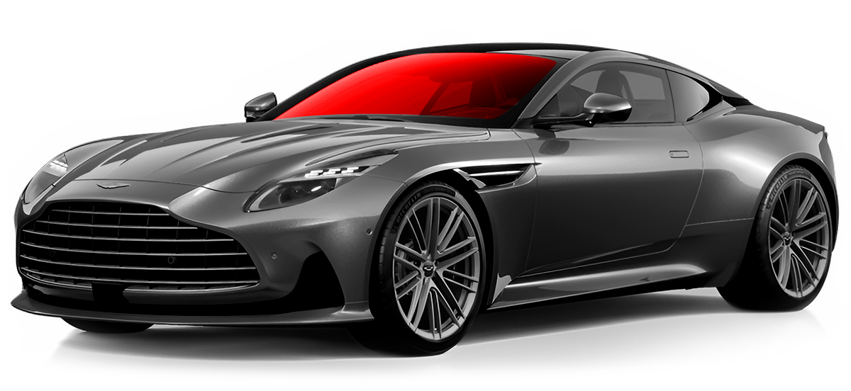A gray sports car with a red windshield on a white background.