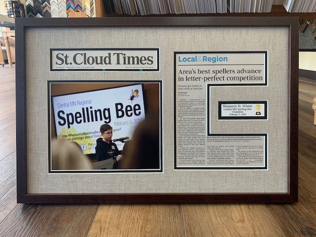 Framed newspaper article