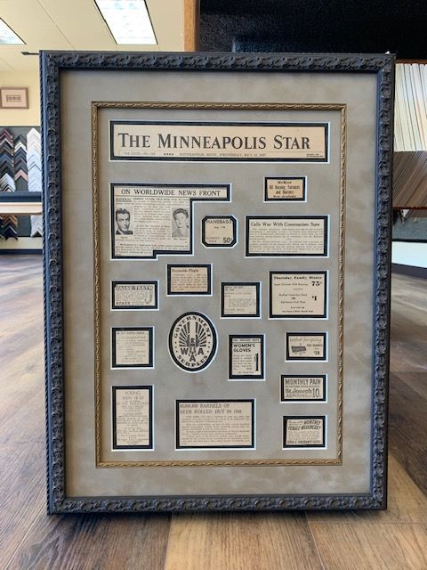 Framed newspaper article