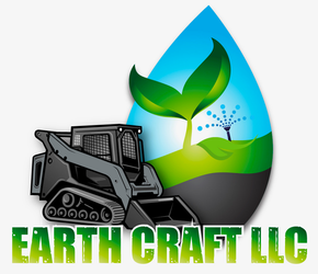 a logo for earth craft llc with a bulldozer and a tree