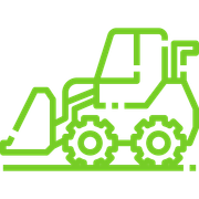 a green line drawing of a tractor with gears on the wheels .
