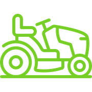 a green line drawing of a lawn mower on a white background .
